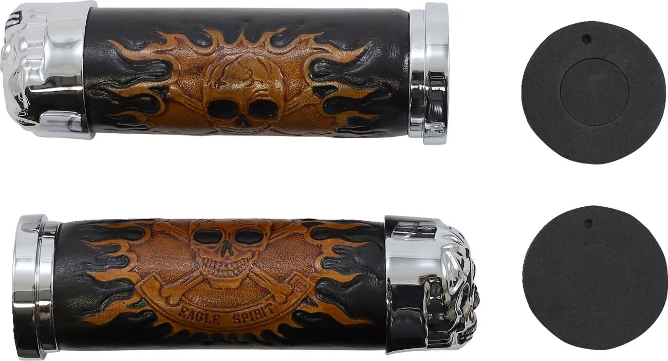 Drag Specialties Skull Grips - Black Leather