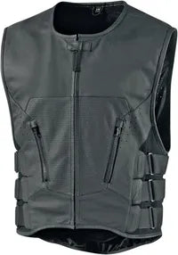 Icon Regulator™ D3o®ipped Leather Vest For Motorcycle Riders - Black
