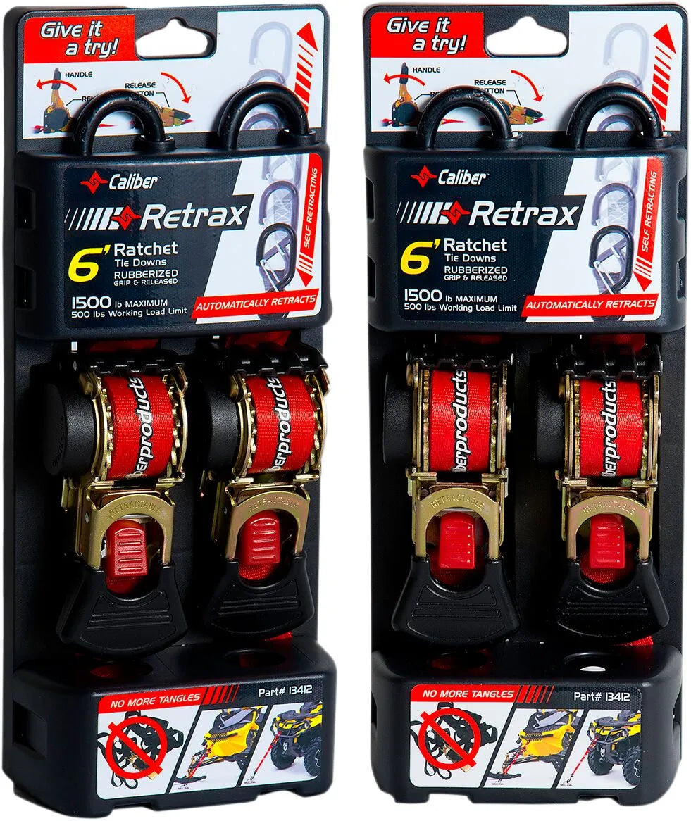 Caliber Retrax Tie-down Straps With Spring Clip Hooks