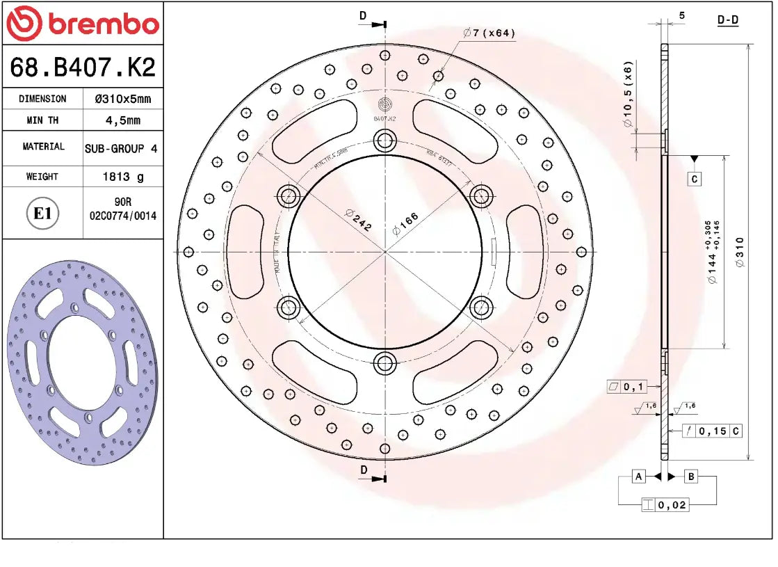 Brembo Serie Oro Prime Line Fixed Brake Rotor - Front