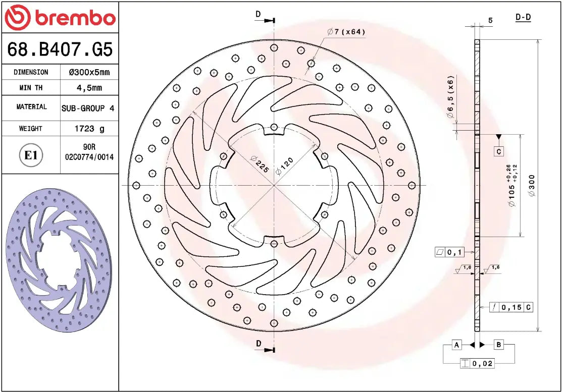 Brembo Serie Oro Brake Rotor Fixed Serie Oro Prime Line - Front