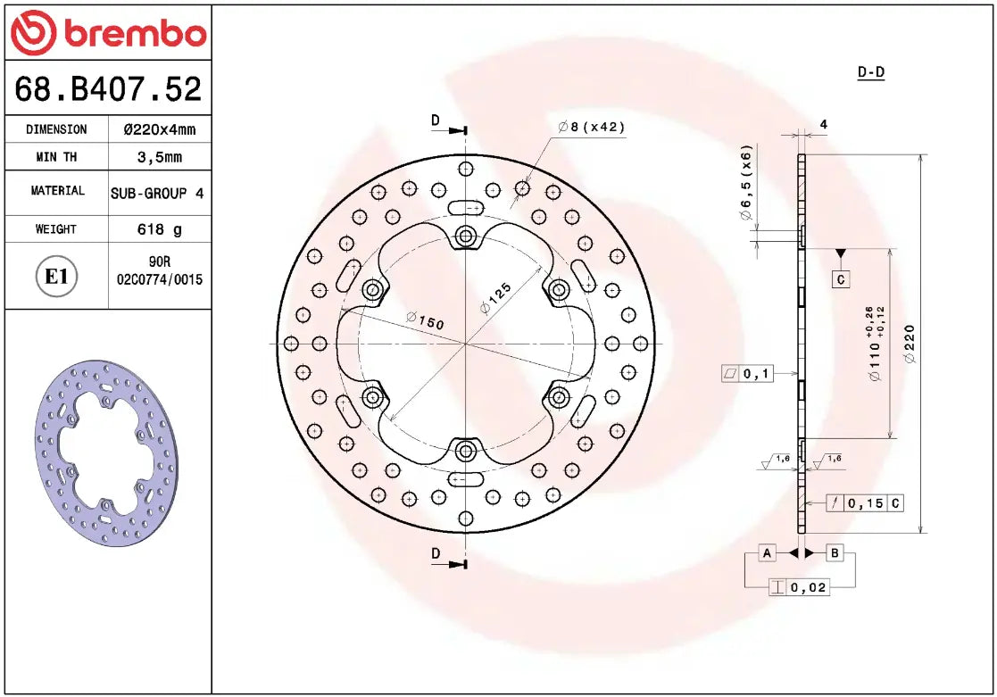 Brembo Serie Oro Prime Line Fixed Brake Rotor - Rear