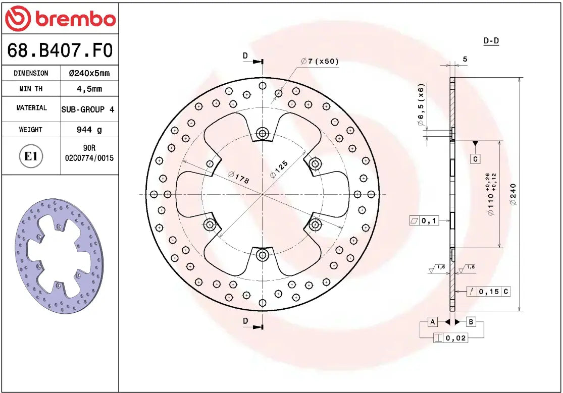 Brembo Serie Oro Prime Line Fixed Brake Rotor - Rear