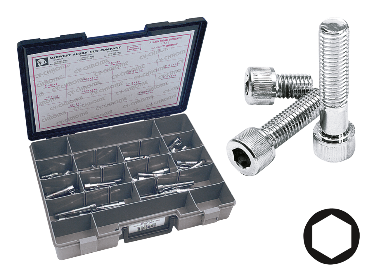 Midwest Acorn Nut Company Chrome Plated 1/2'' Unc Allen Head Screw Assortment – Hardware