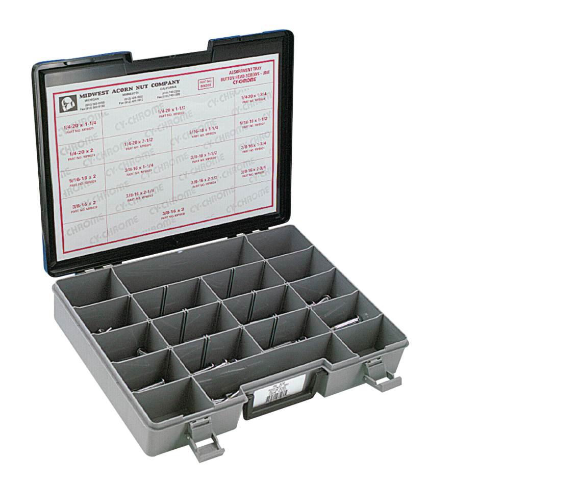 Midwest Acorn Nut Company Assortment Tray of Chrome Plated Larger Button Head Allen Screws – Hardware