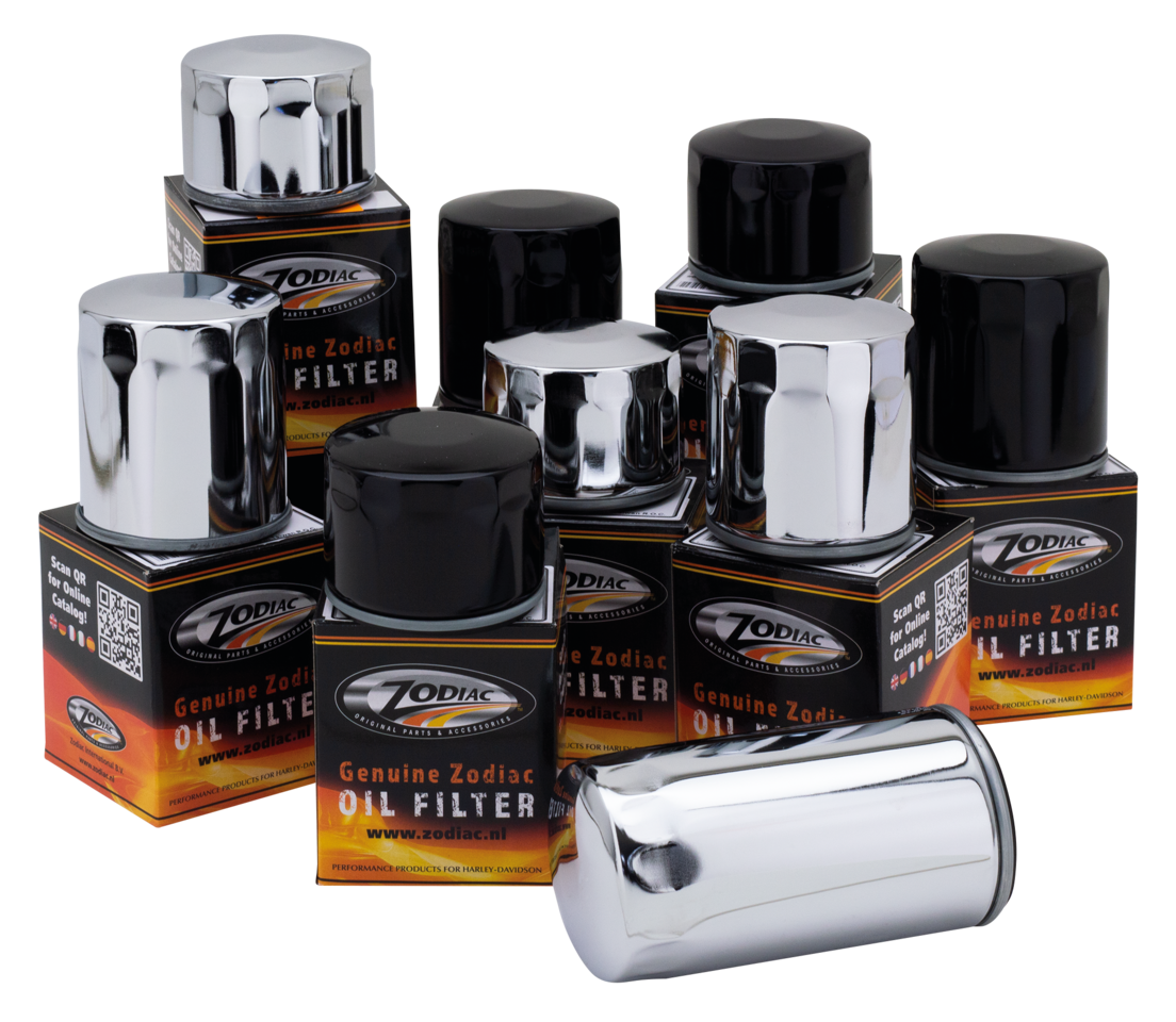 Zodiac Chrome Plated Oil Filter Kit for 4 Speed Big Twin and Evolution Softail