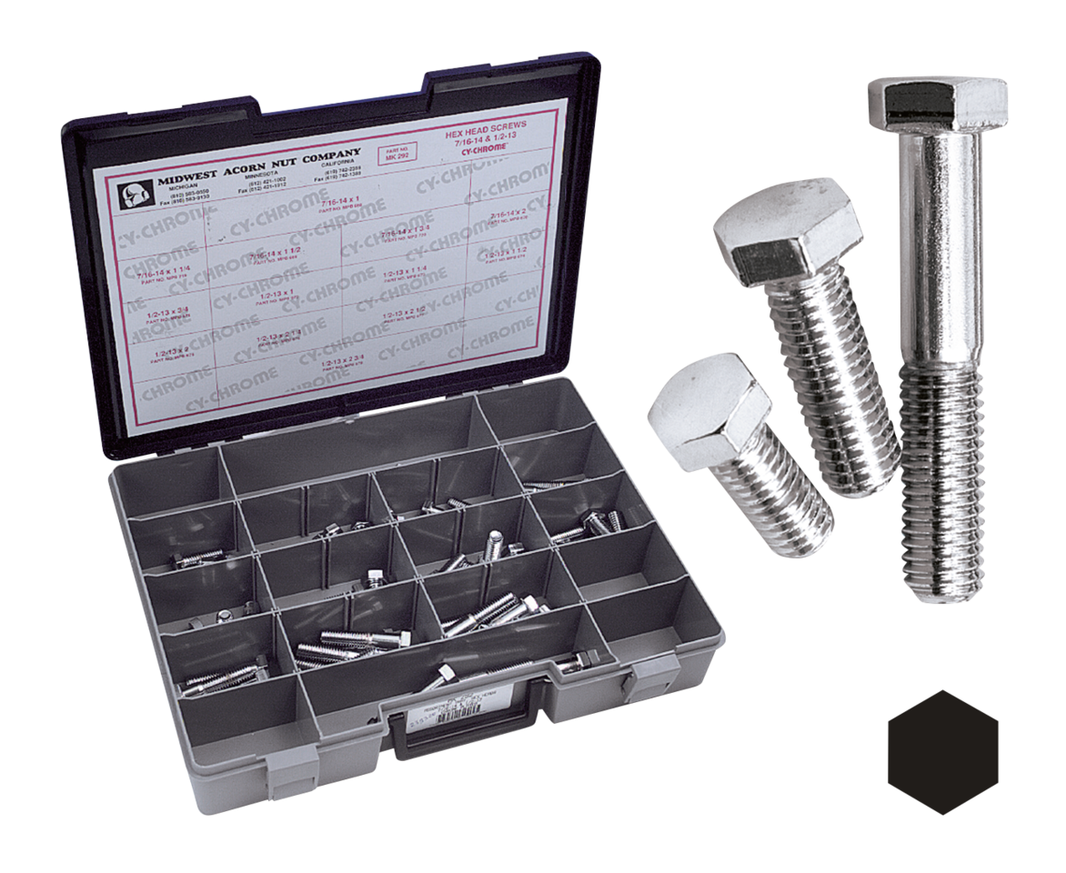 Midwest Acorn Nut Company Chrome Plated Unc Hex Head Cap Screws Assortment – Hardware
