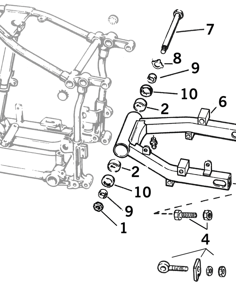 V-Twin Swingarm Parts for 4-SPEED Big Twin 1958-1986 Except Softail – Frame & Rear Suspension